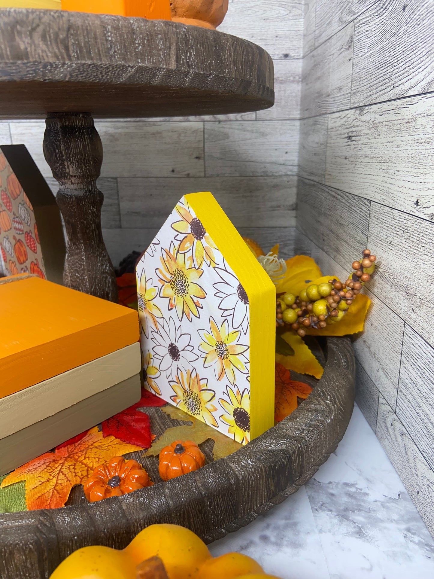 Yellow Flower - Medium Fall Tiered Tray House