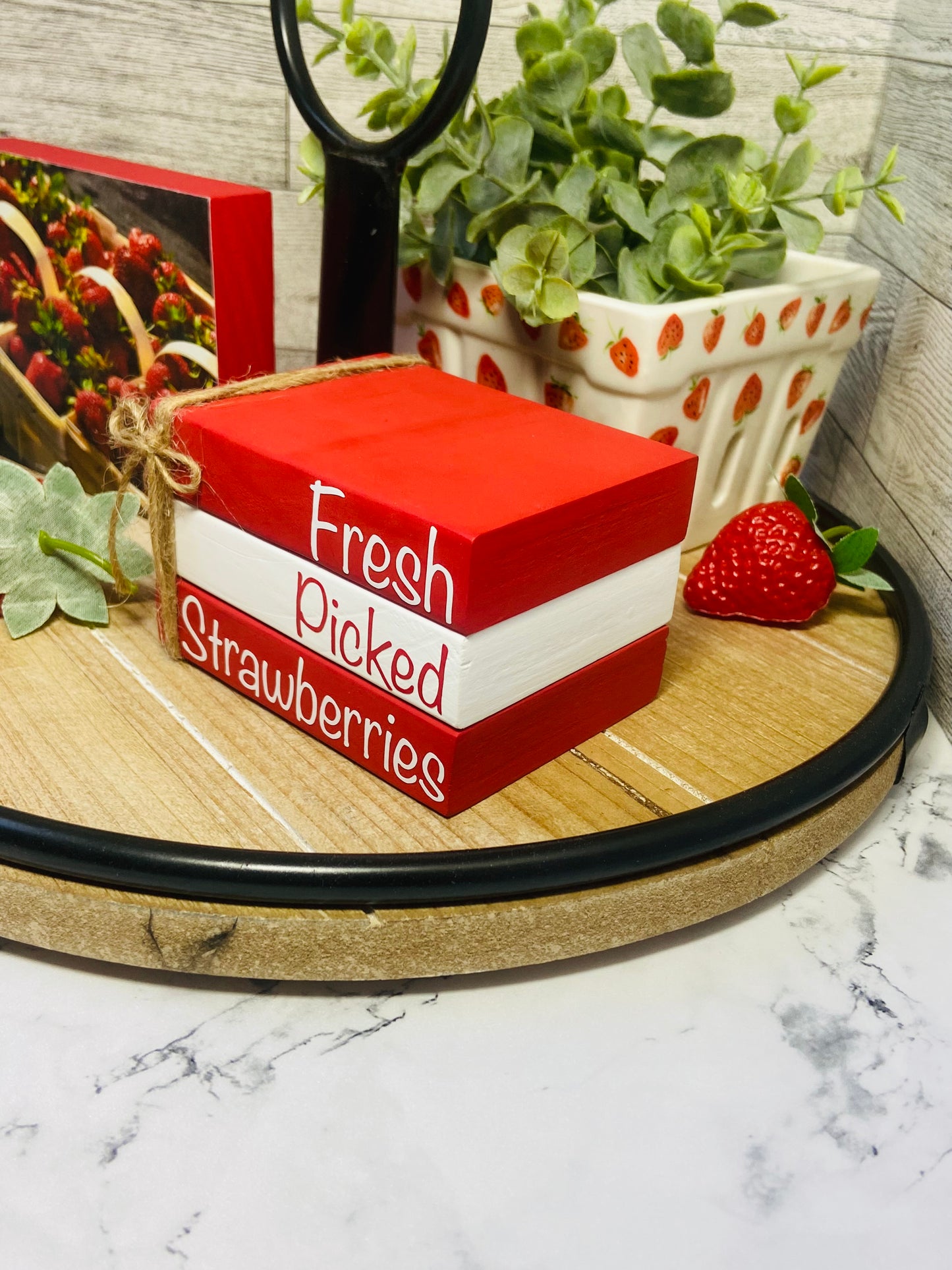 Fresh Picked Strawberries - Medium Tiered Tray Book Stack