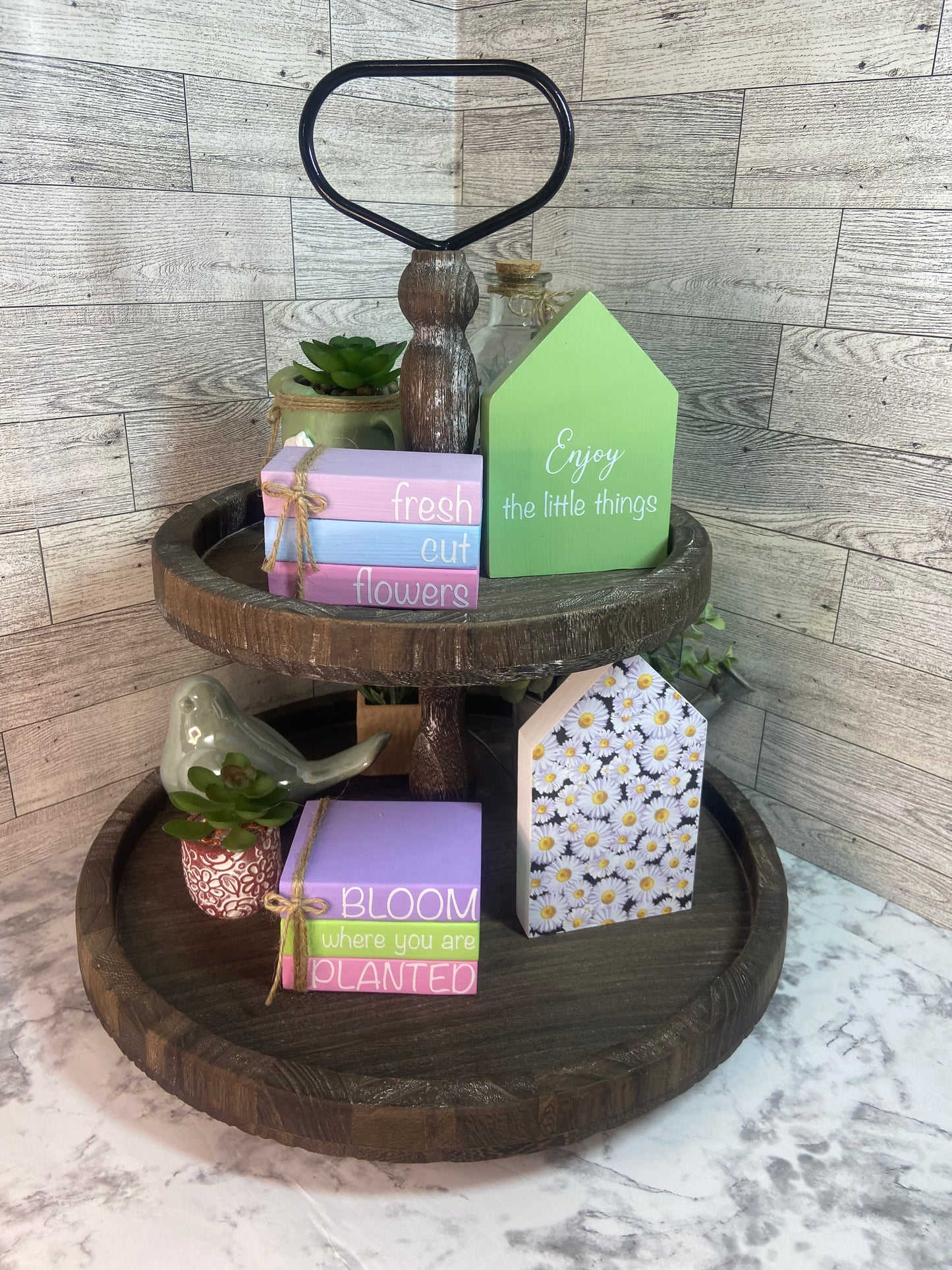 Fresh Cut Flowers - Small Tiered Tray Book Stack