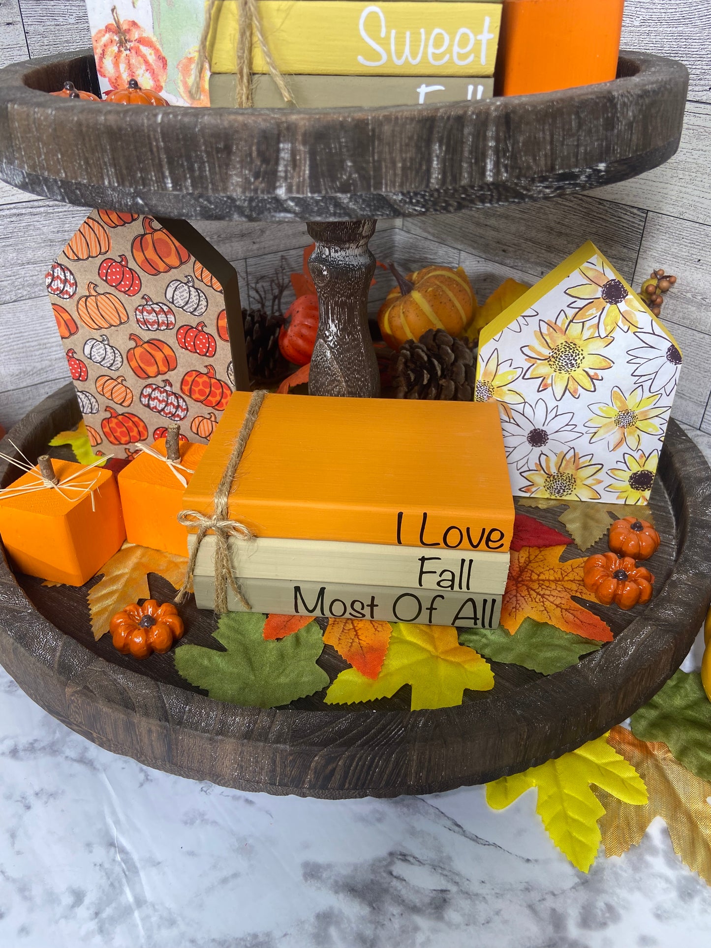 Yellow Flower - Medium Fall Tiered Tray House