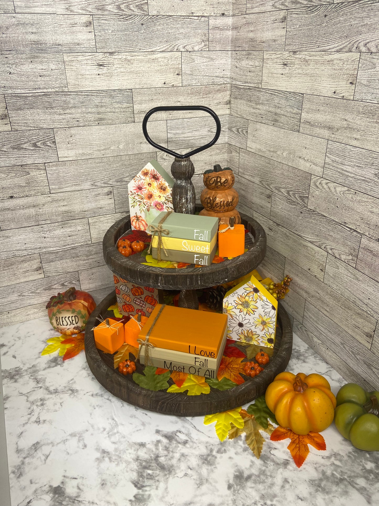 Flowers in a Jar - Medium Fall Tiered Tray House