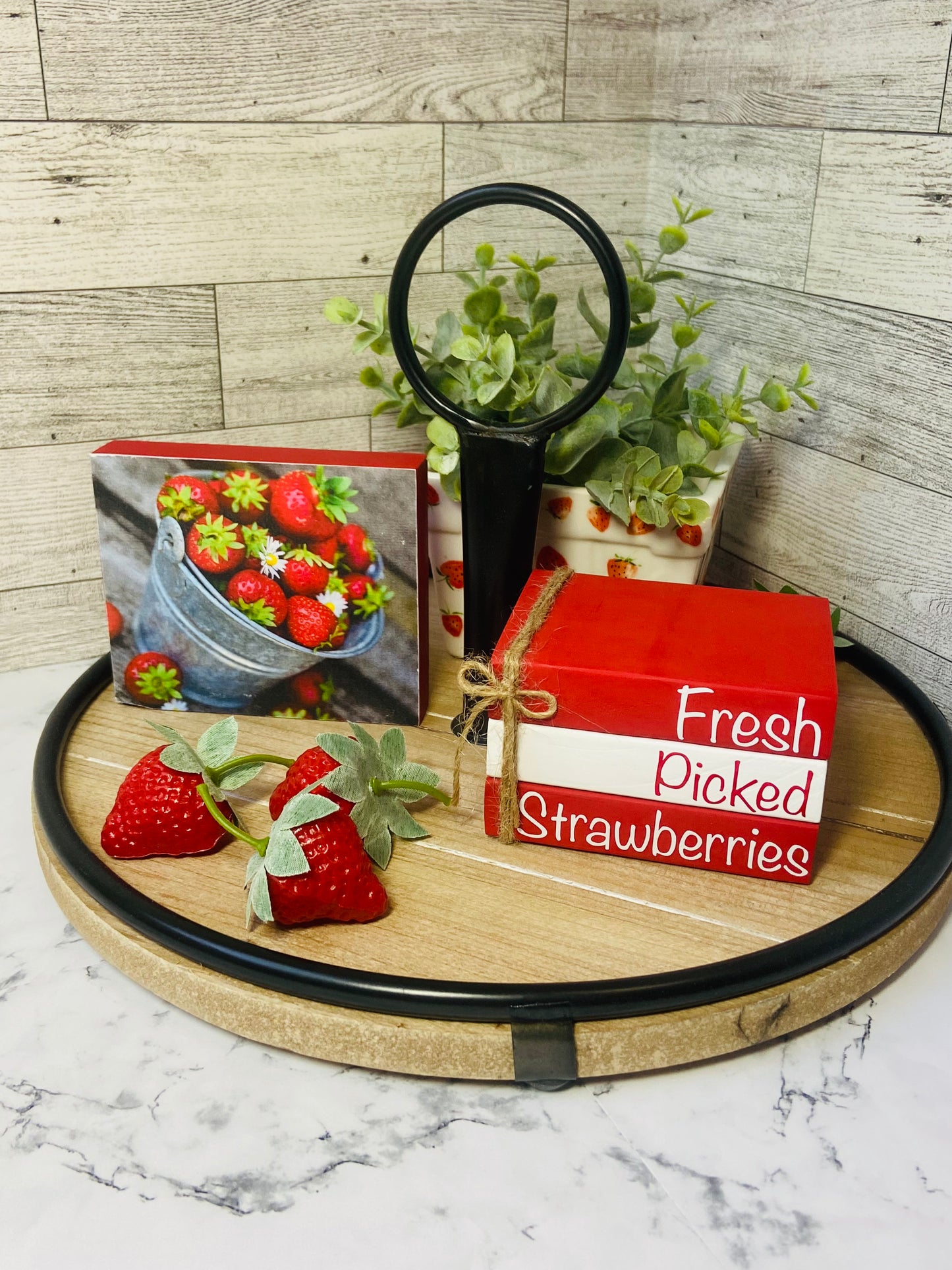 Fresh Picked Strawberries - Medium Tiered Tray Book Stack