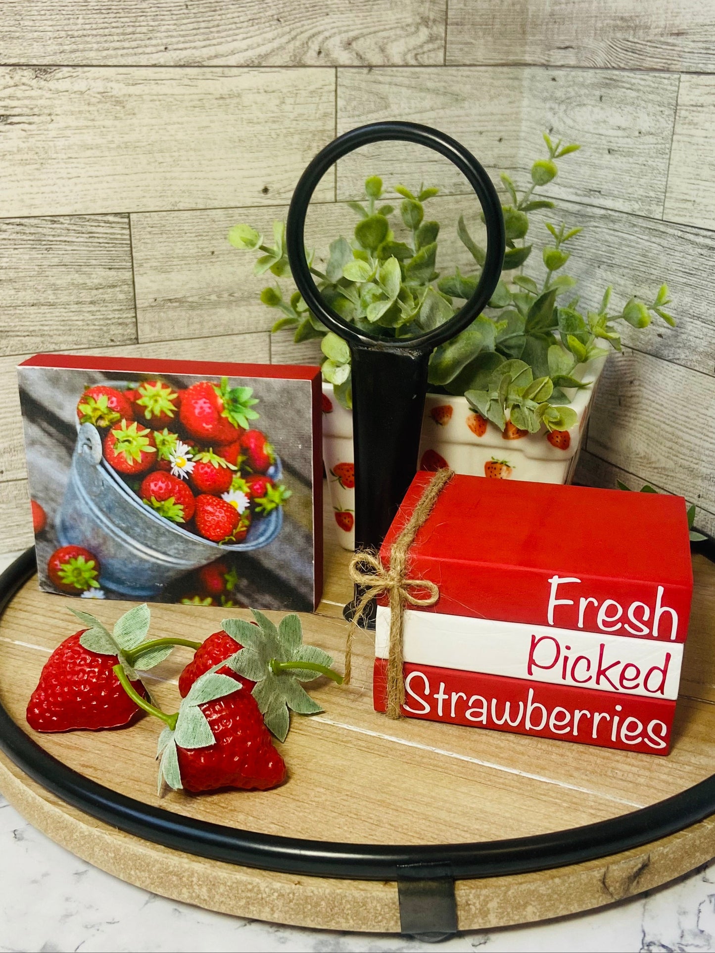 Fresh Picked Strawberries - Medium Tiered Tray Book Stack