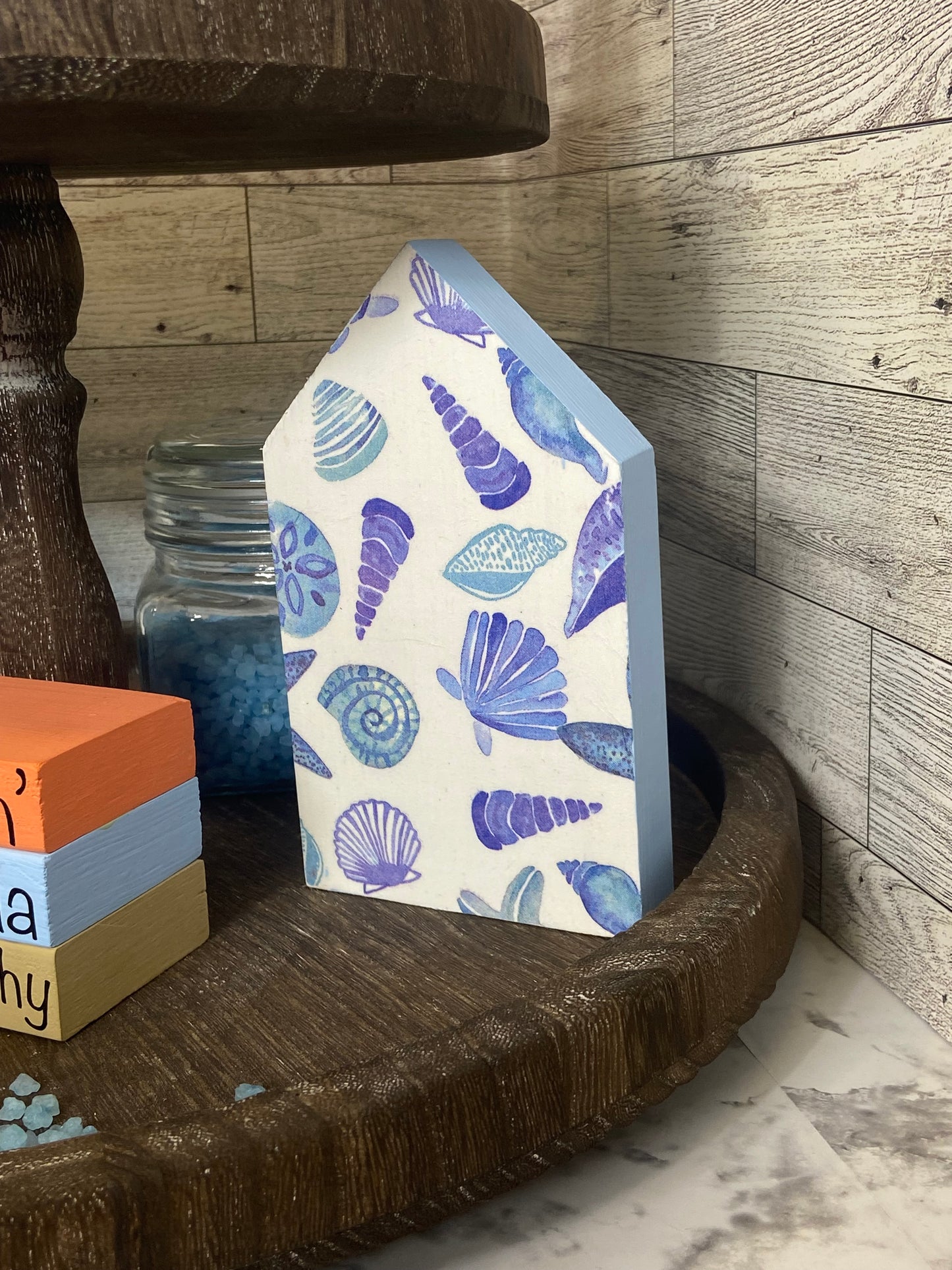 Blue Seashells Large Tiered Tray House