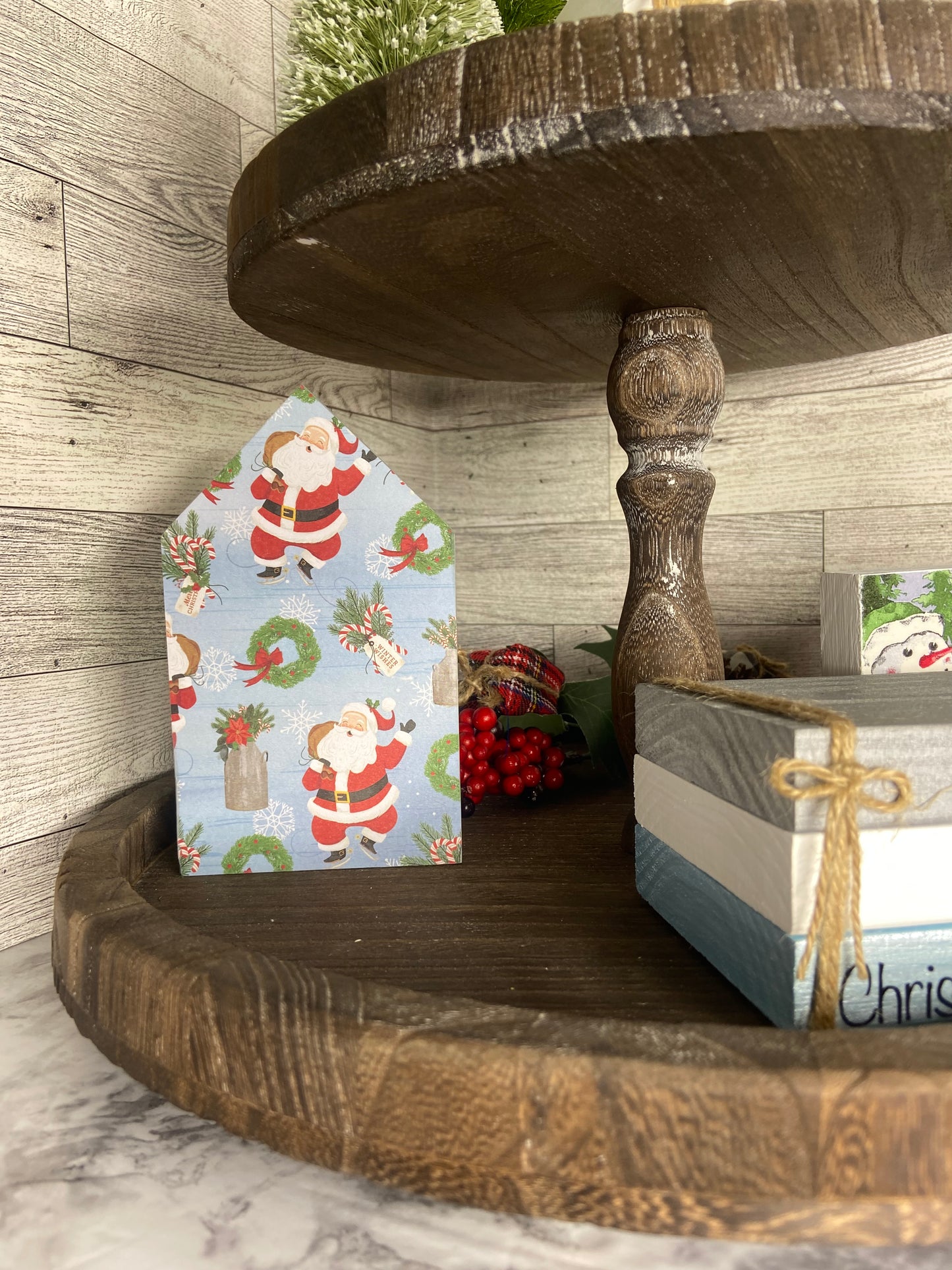 Santa with Grey - Large Christmas Tiered Tray House