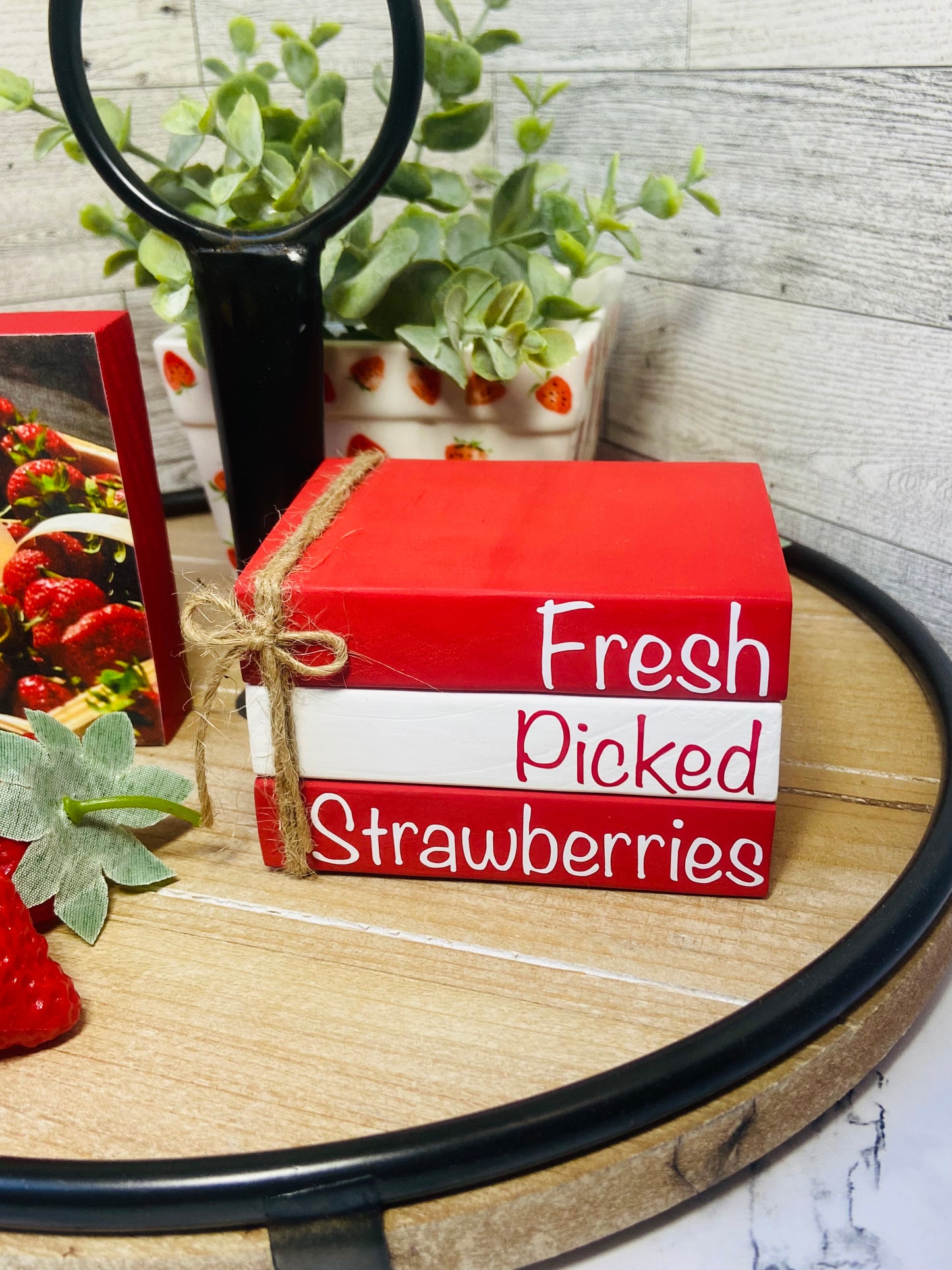 Fresh Picked Strawberries - Medium Tiered Tray Book Stack