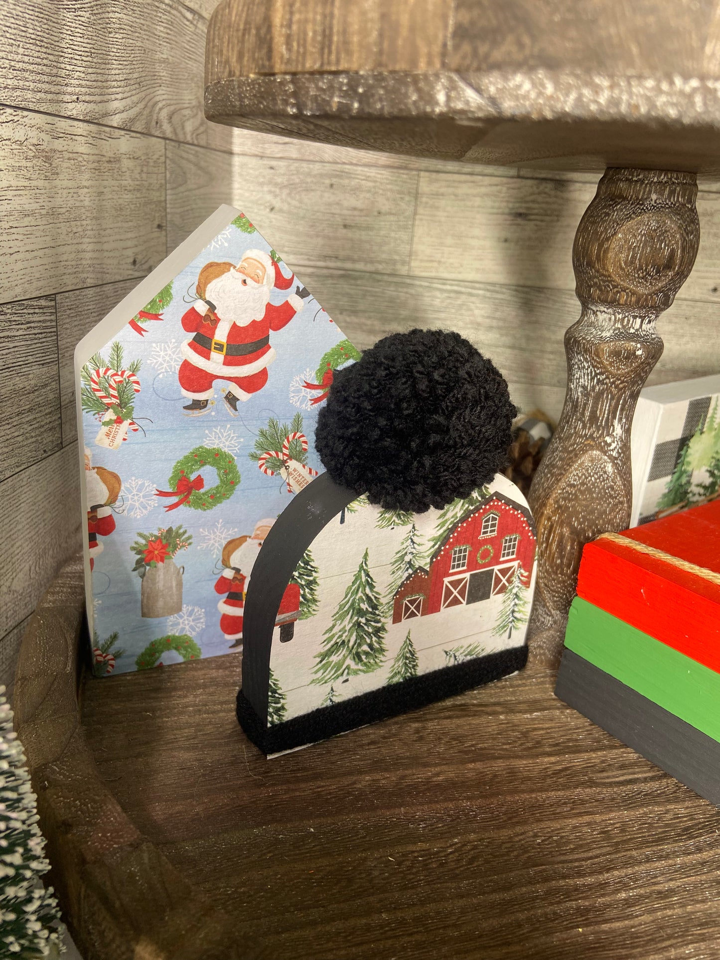 Santa with Grey - Large Christmas Tiered Tray House