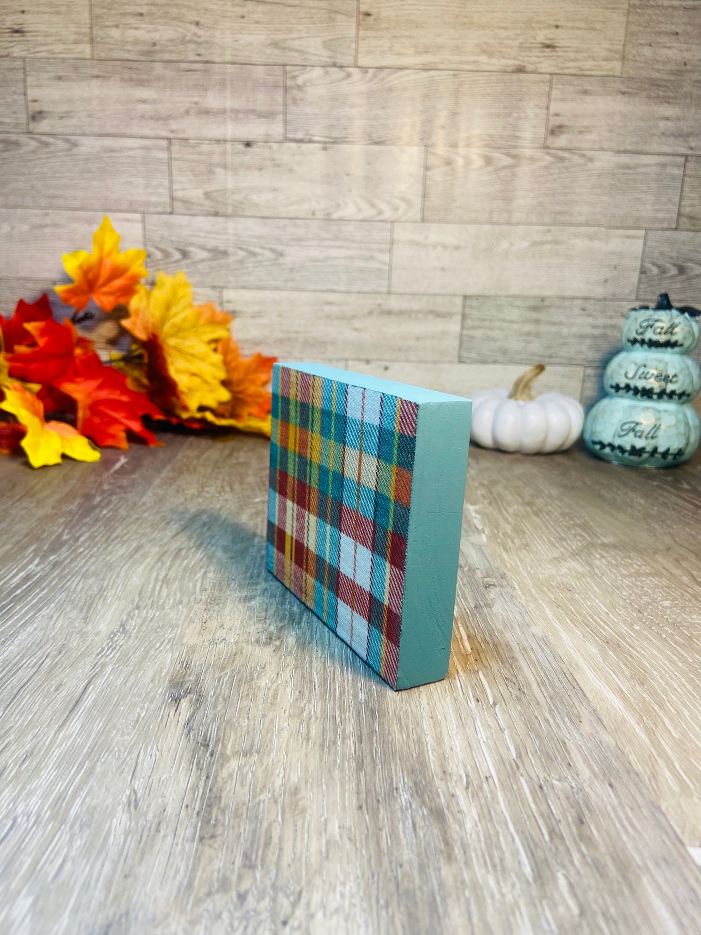 Teal Plaid - Tiered Tray Sign