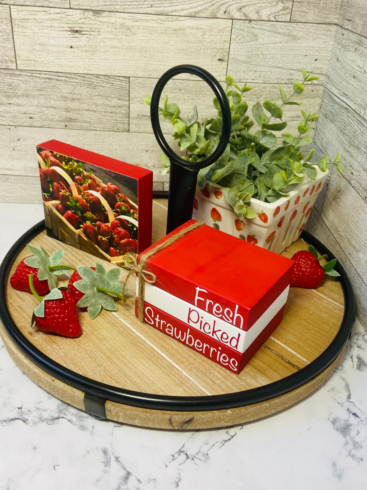 Fresh Picked Strawberries - Medium Tiered Tray Book Stack