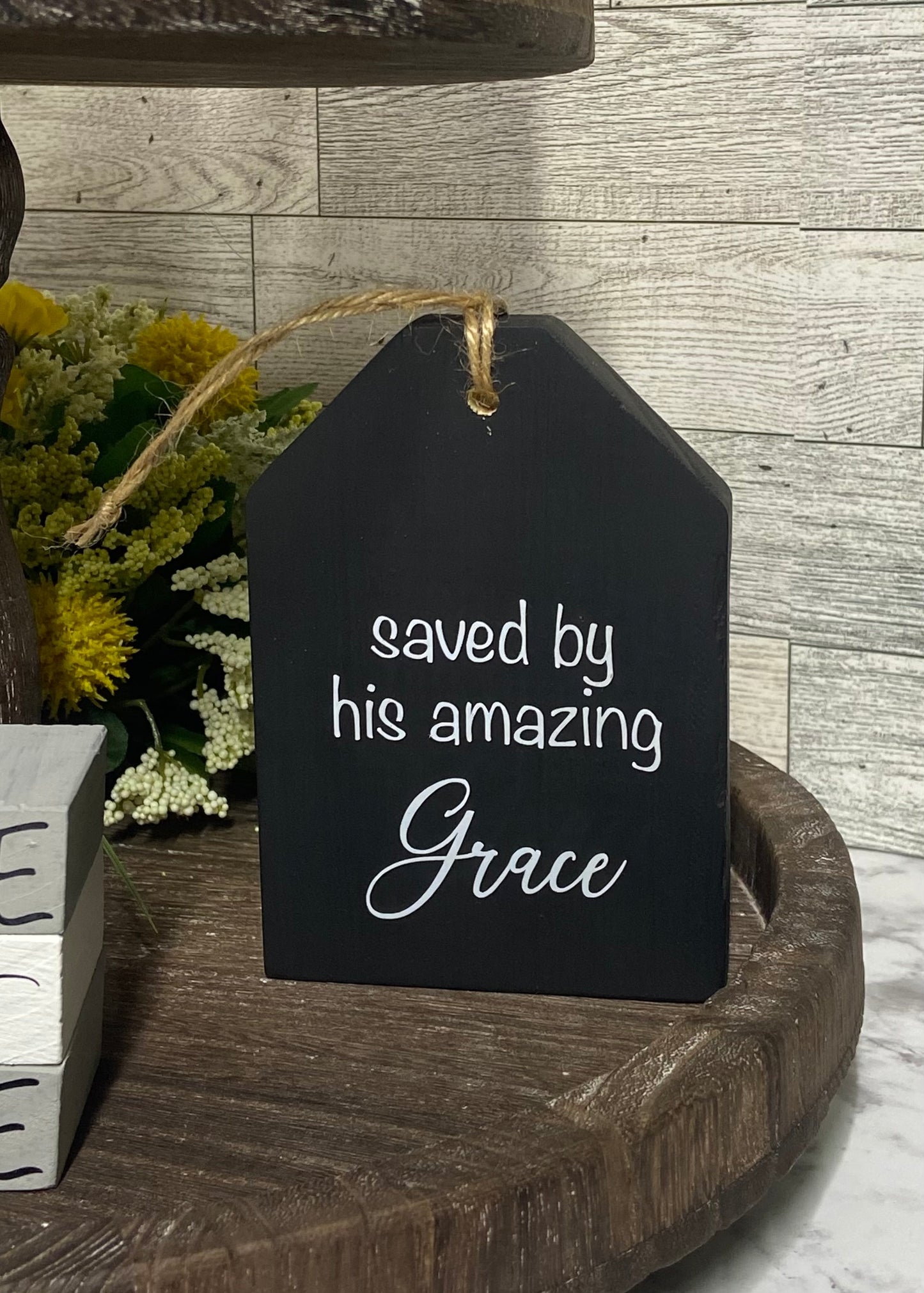 Saved By His Amazing Grace - Tiered Tray Tag