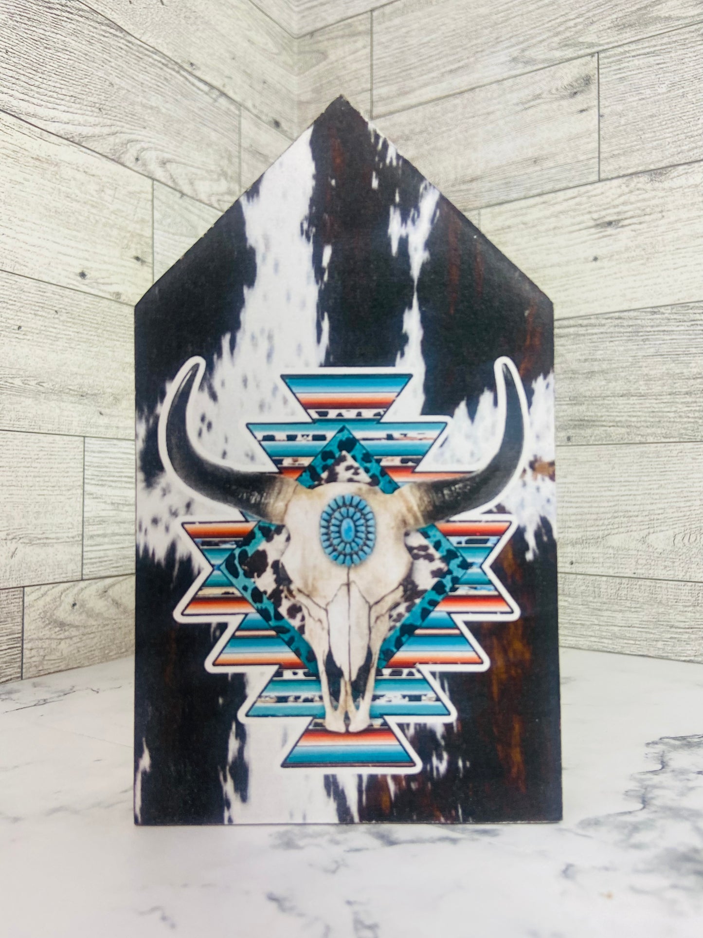 Aztec Skull Cow Print - Large Tiered Tray House
