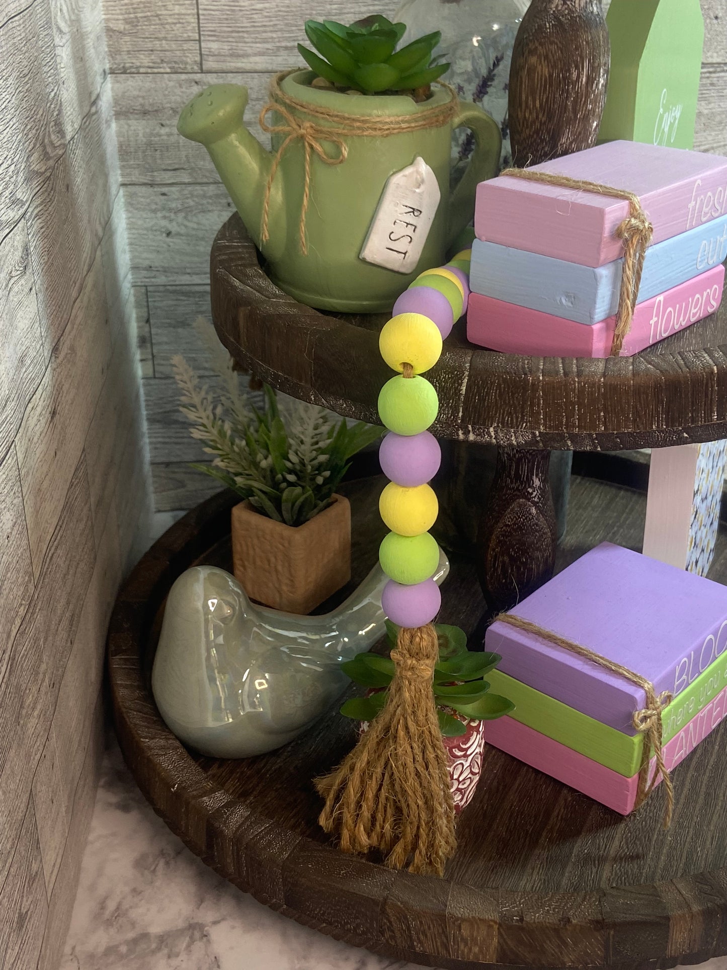 Purple, Spring Green, Bright Yellow - Tiered Tray Garland