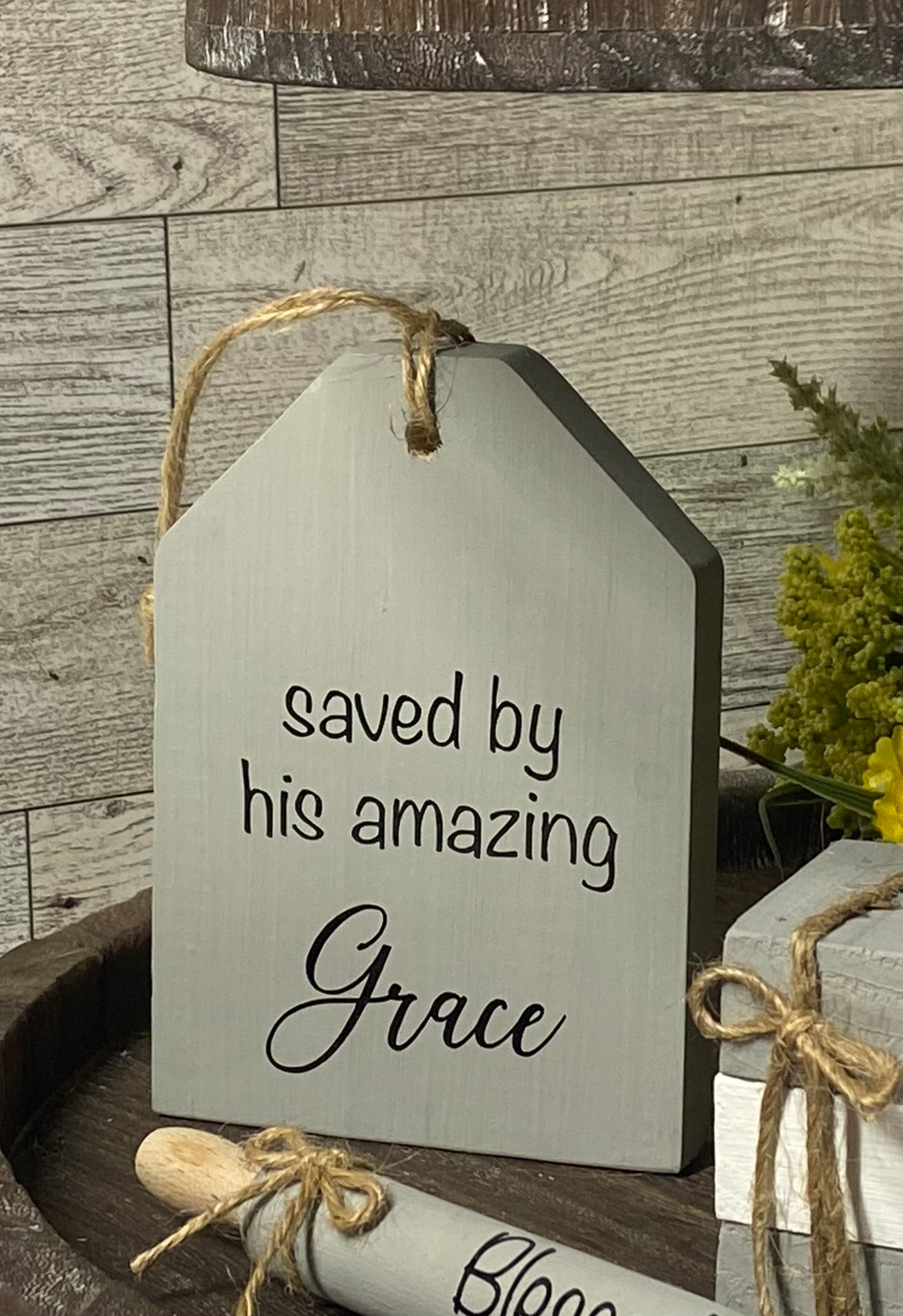 Saved By His Amazing Grace - Tiered Tray Tag