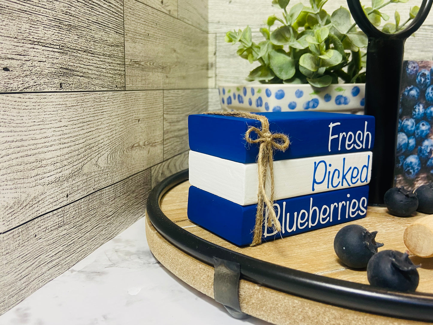 Fresh Picked Blueberries - Small Tiered Tray Book Stack