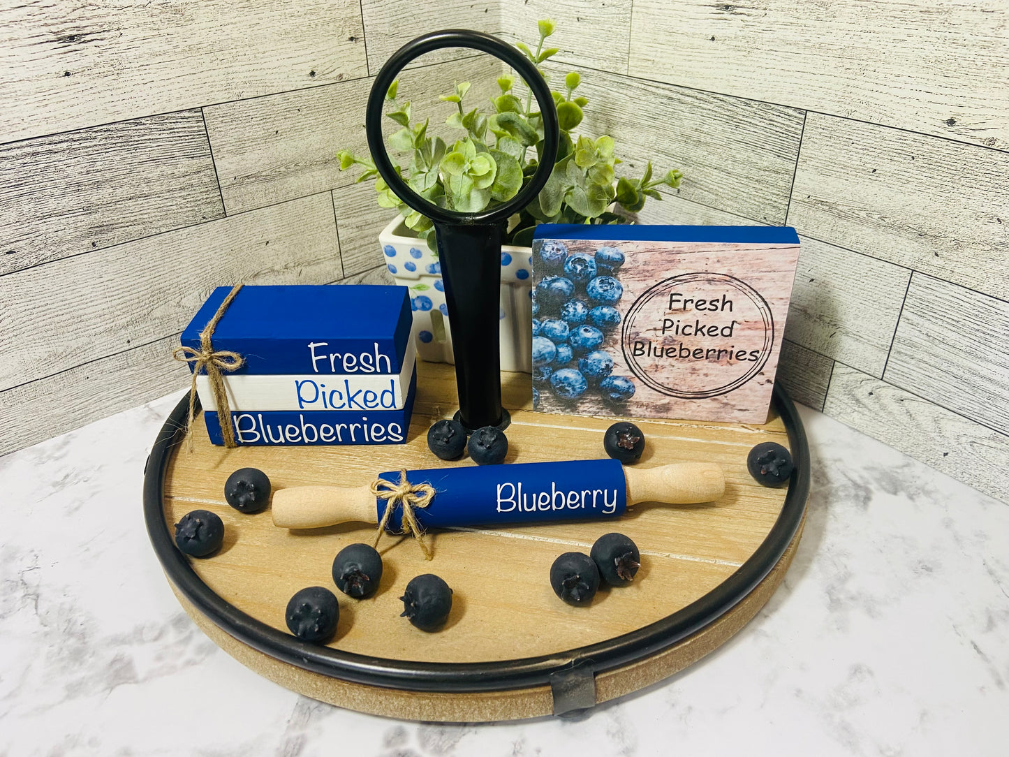 Fresh Picked Blueberries - Small Tiered Tray Book Stack