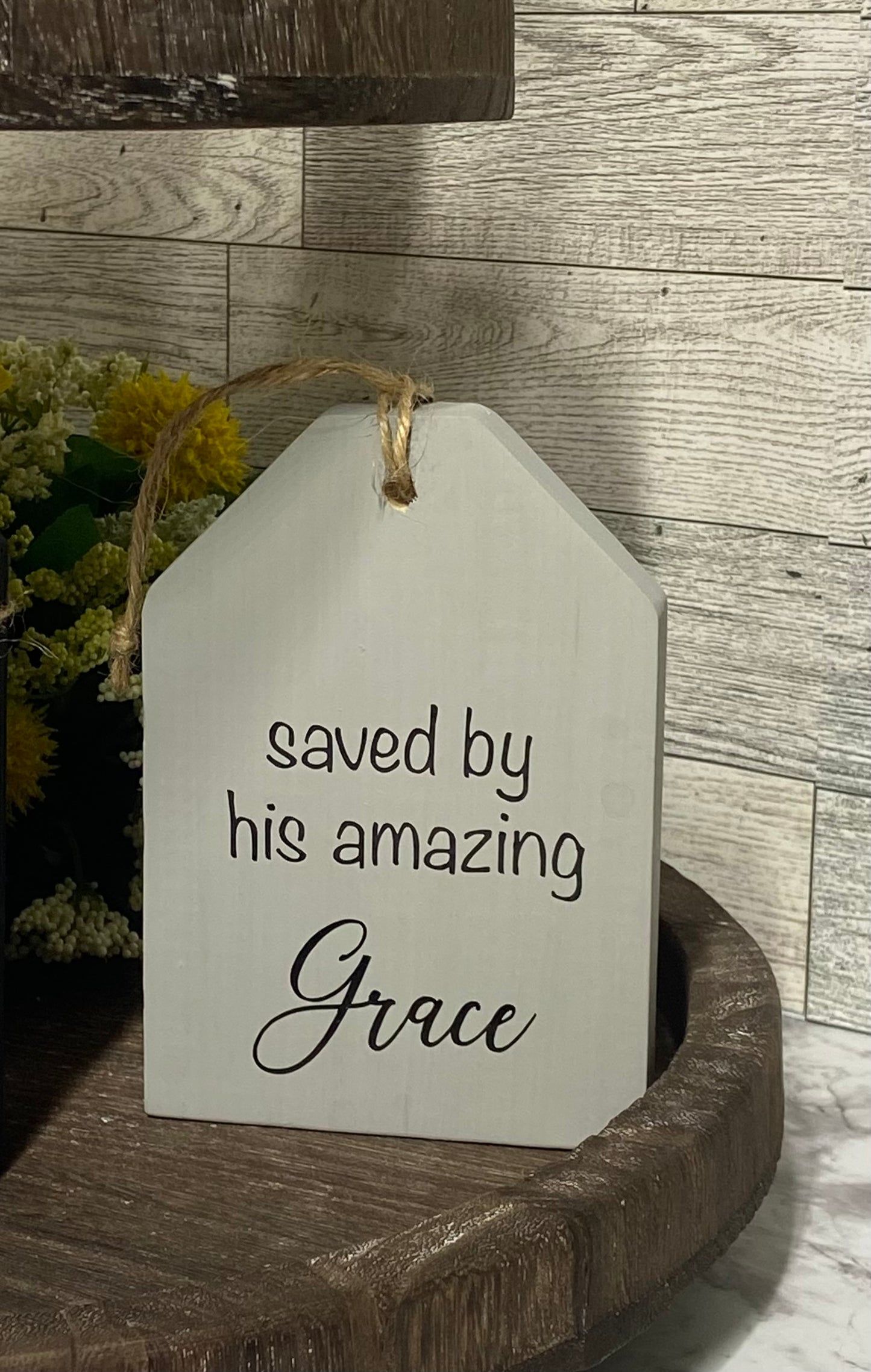 Saved By His Amazing Grace - Tiered Tray Tag