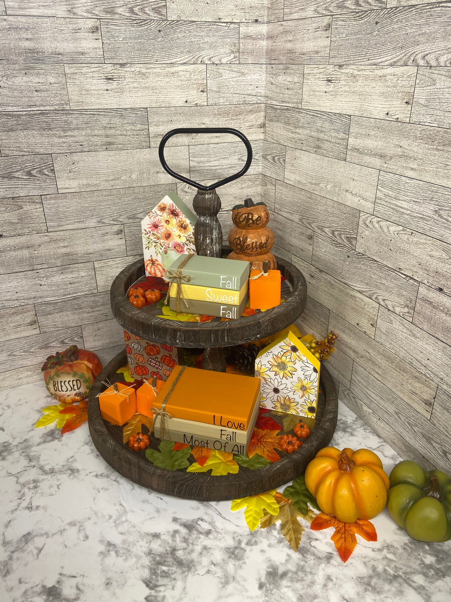 Yellow Flower - Medium Fall Tiered Tray House