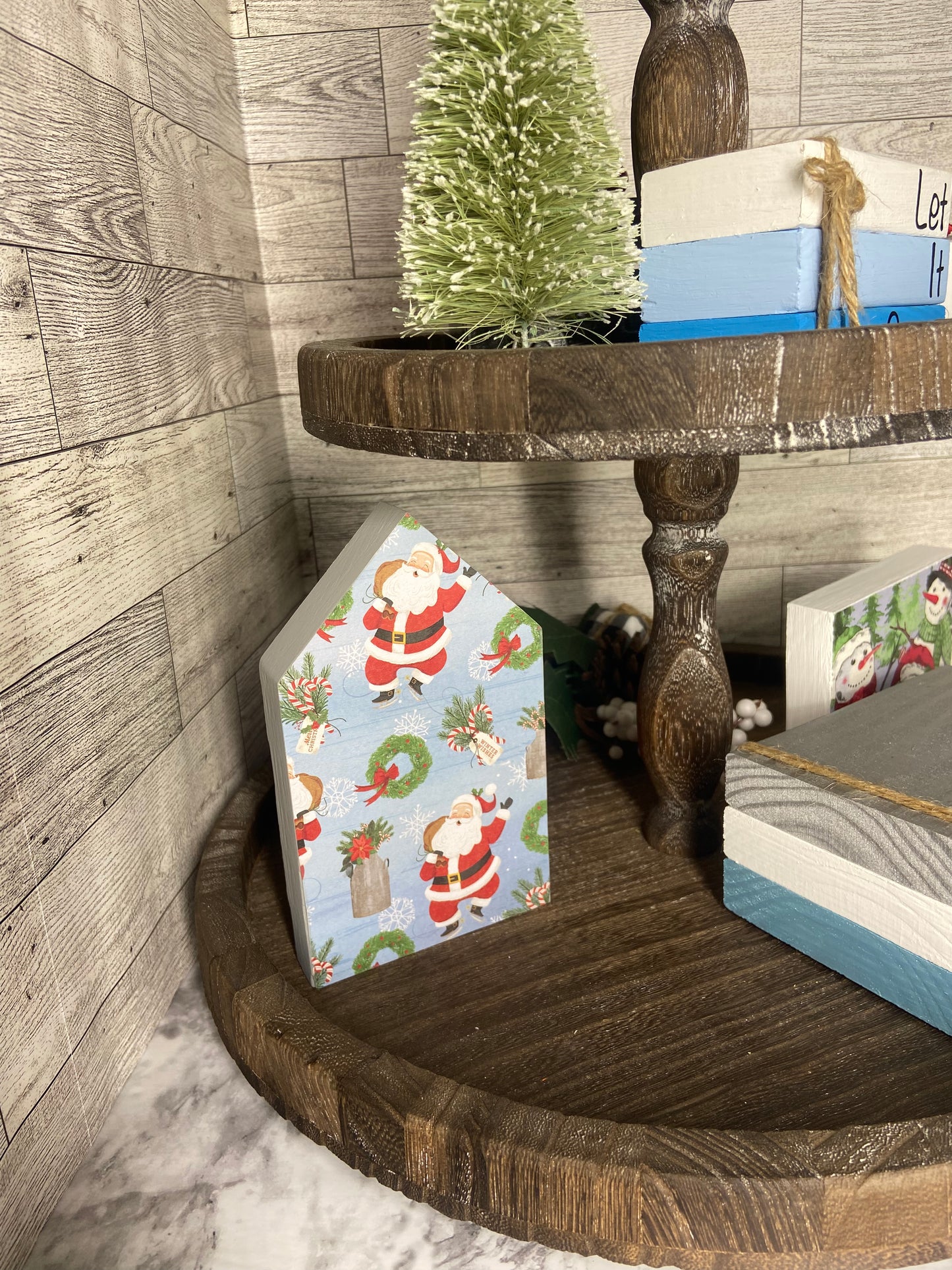 Santa with Grey - Large Christmas Tiered Tray House