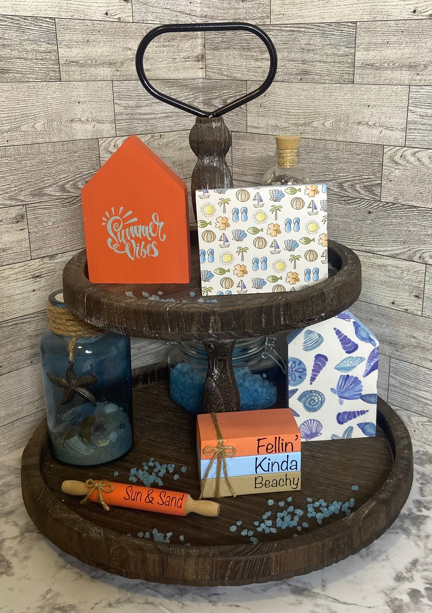 Blue Seashells Large Tiered Tray House