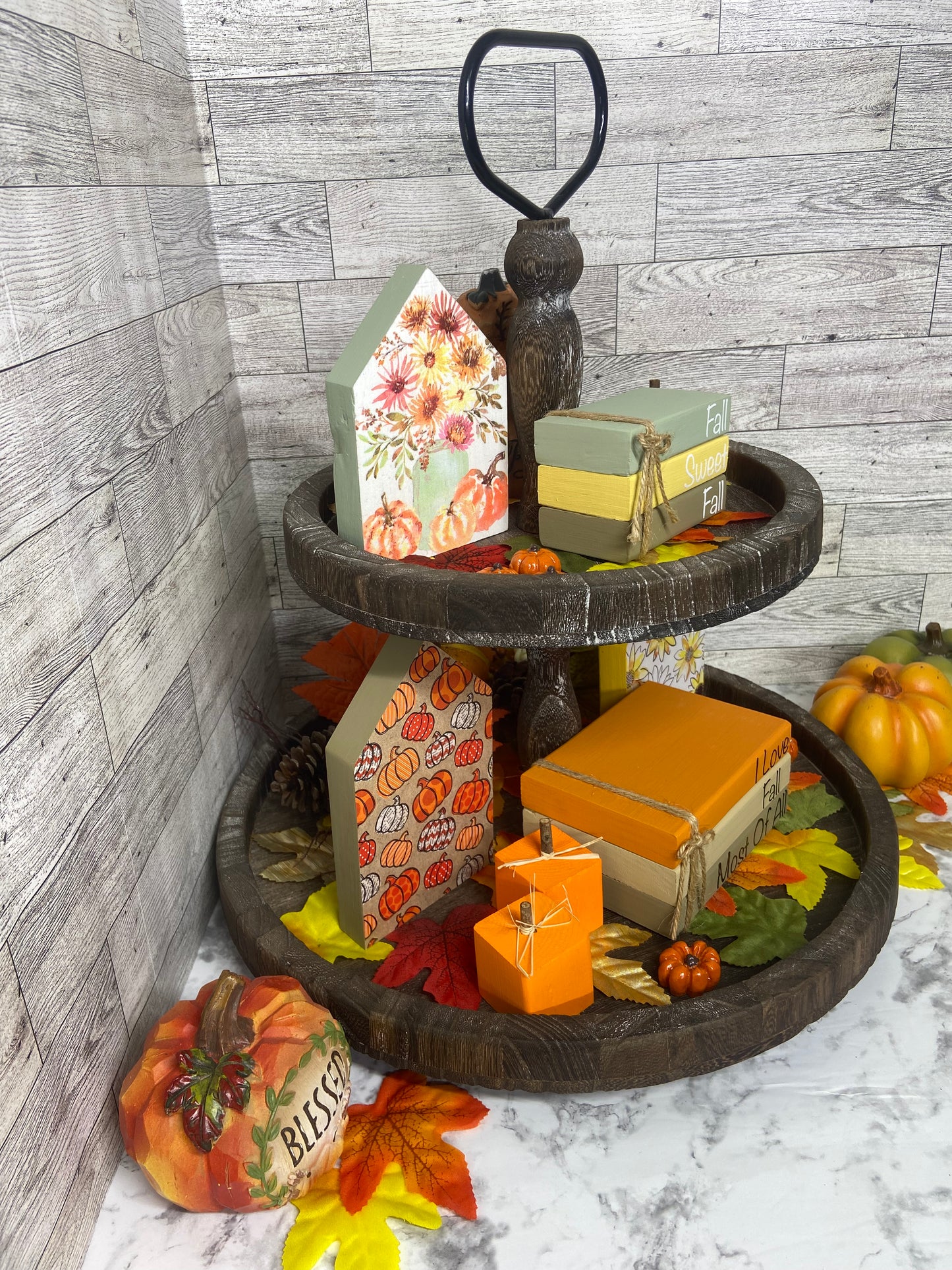 Flowers in a Jar - Medium Fall Tiered Tray House