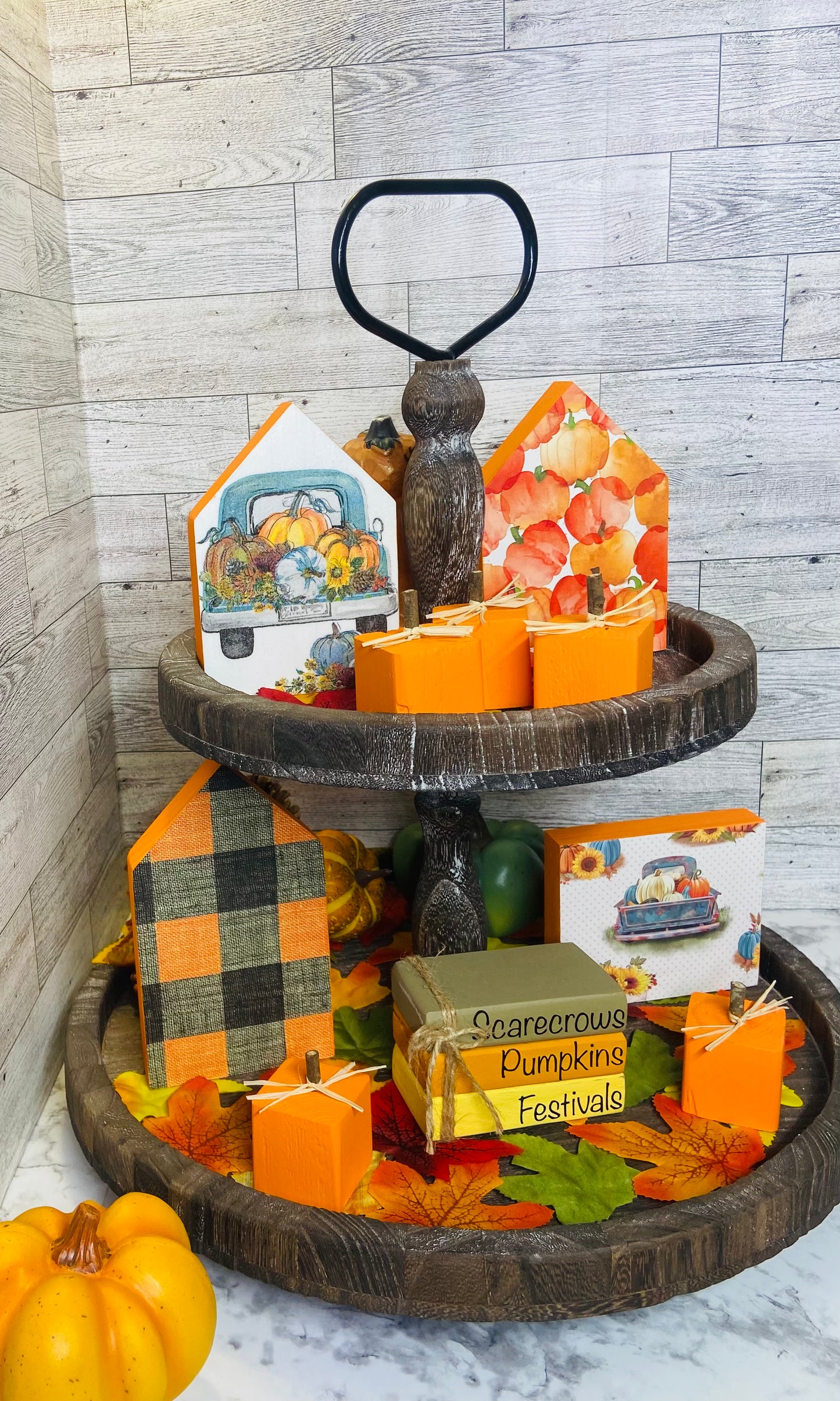 Orange Plaid - Large Tiered Tray House