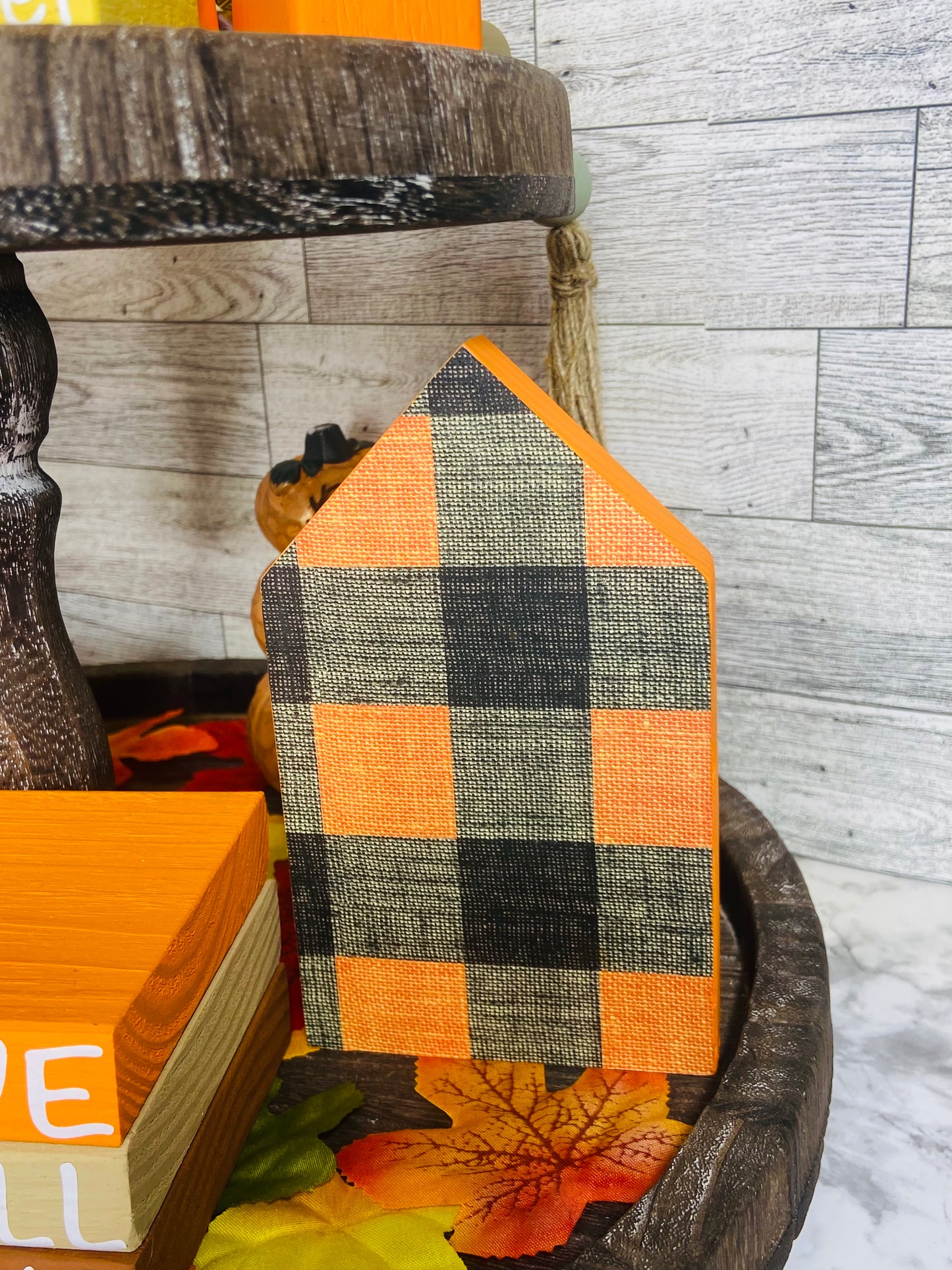 Orange Plaid - Large Tiered Tray House