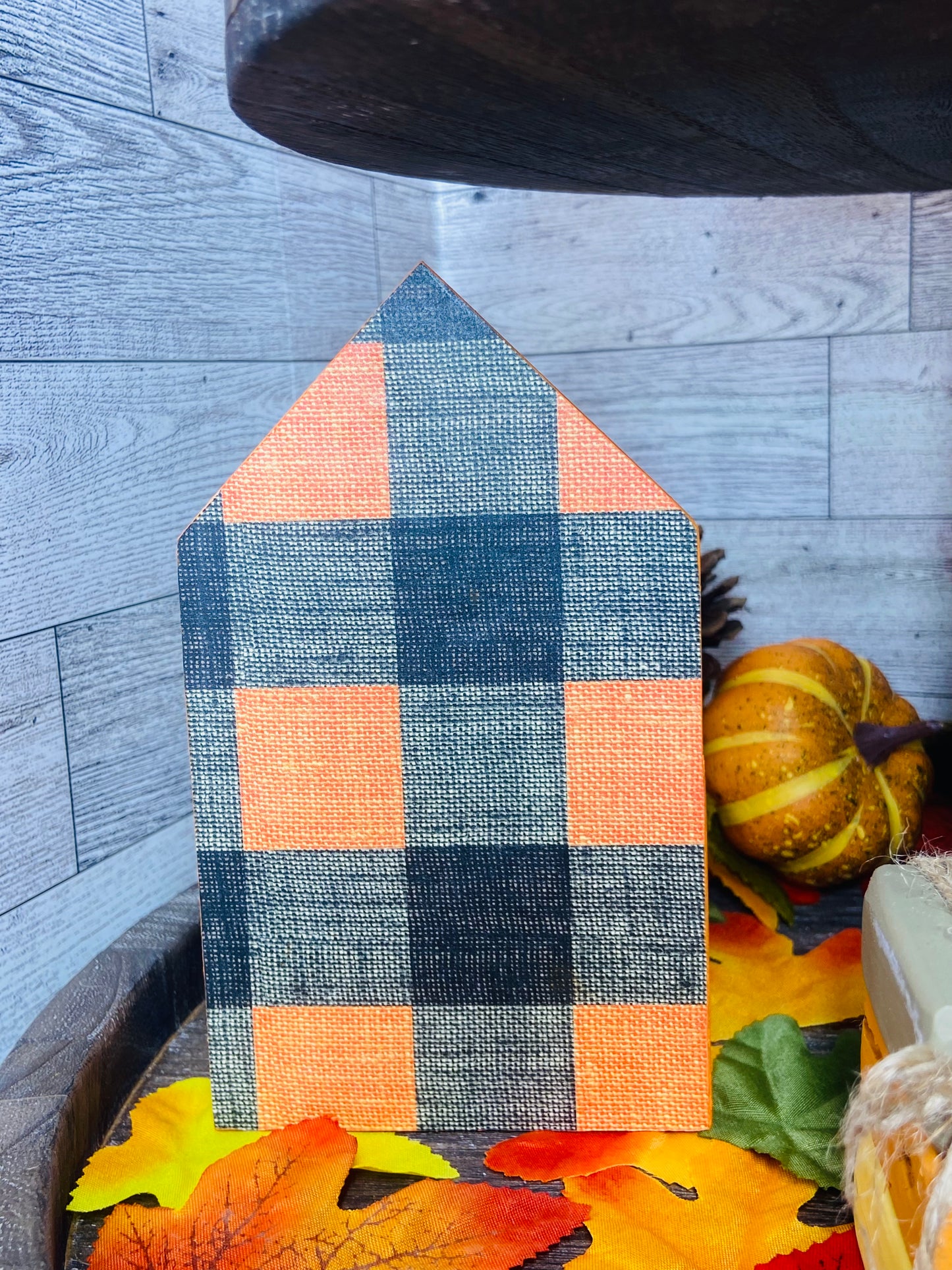 Orange Plaid - Large Tiered Tray House