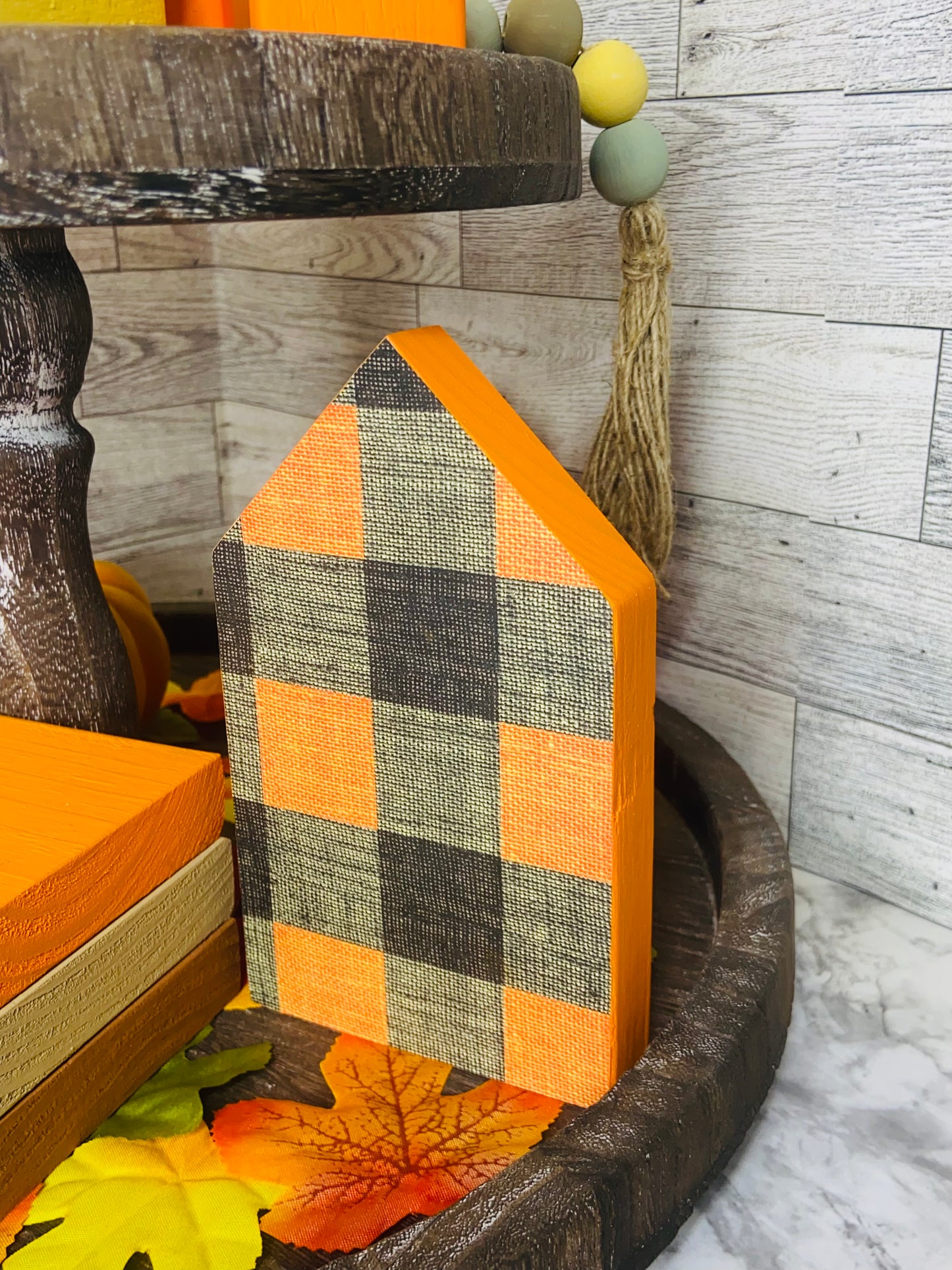Orange Plaid - Large Tiered Tray House