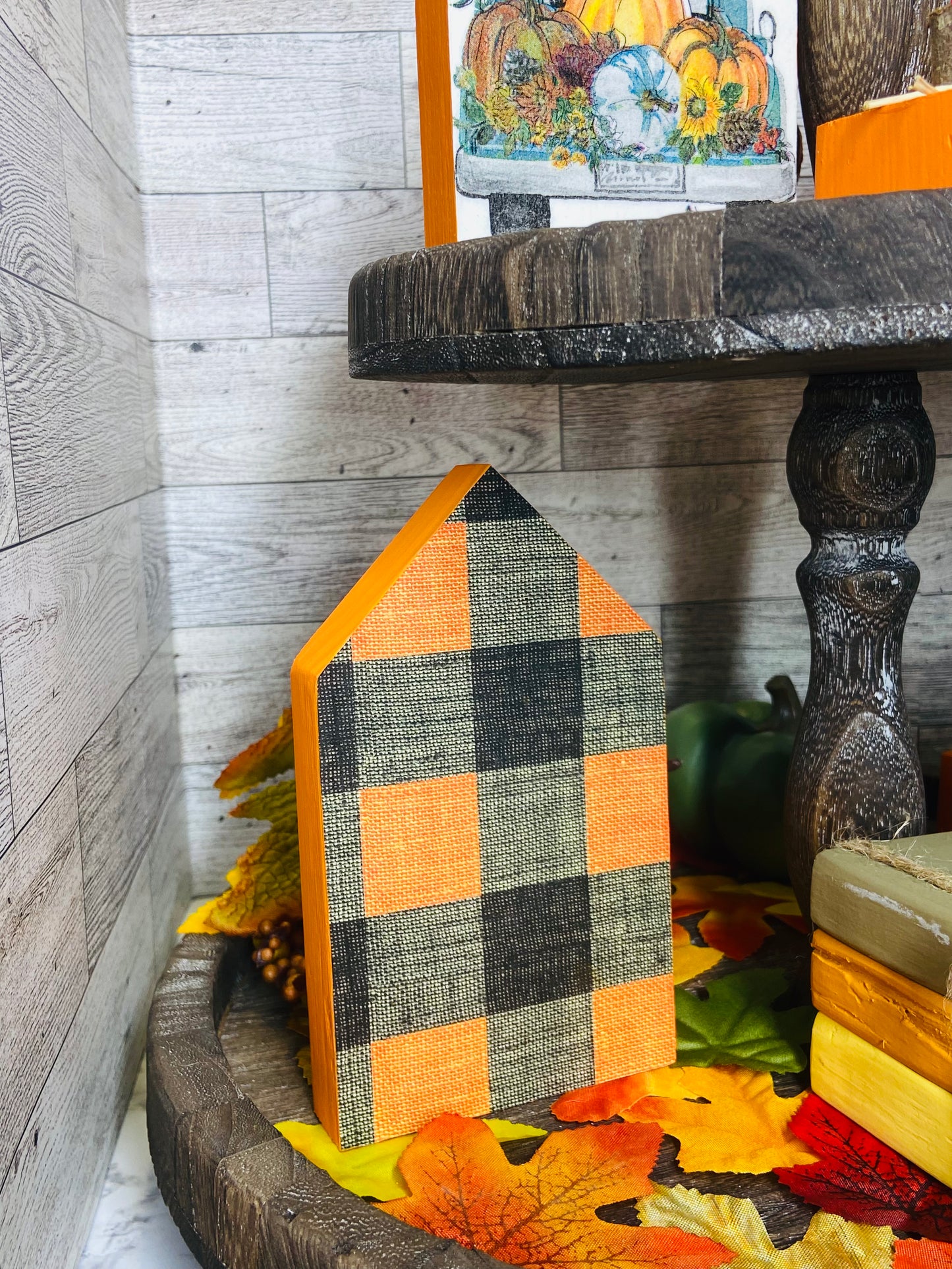 Orange Plaid - Large Tiered Tray House