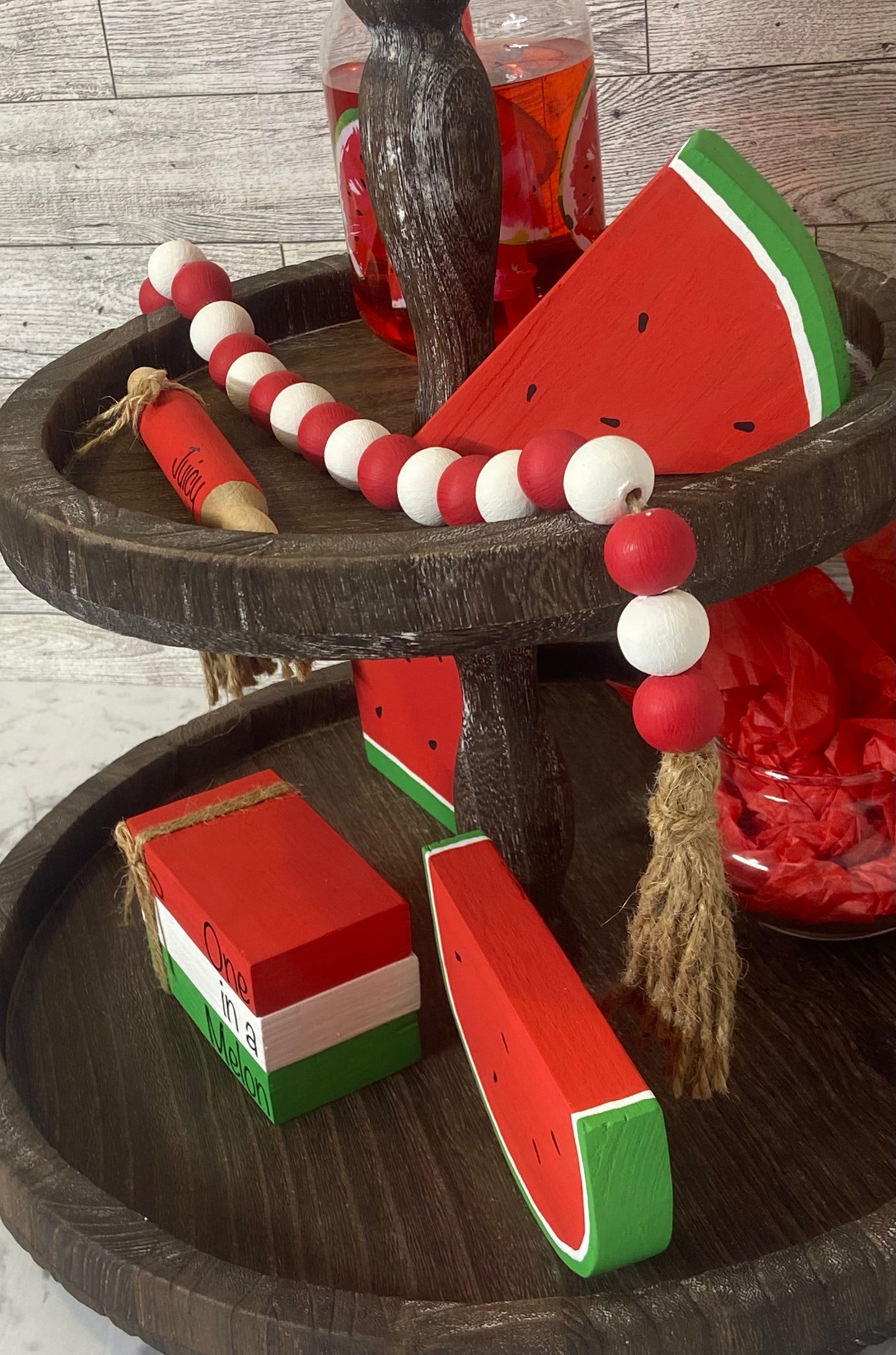 Red and White Watermelon Tiered Tray Garland