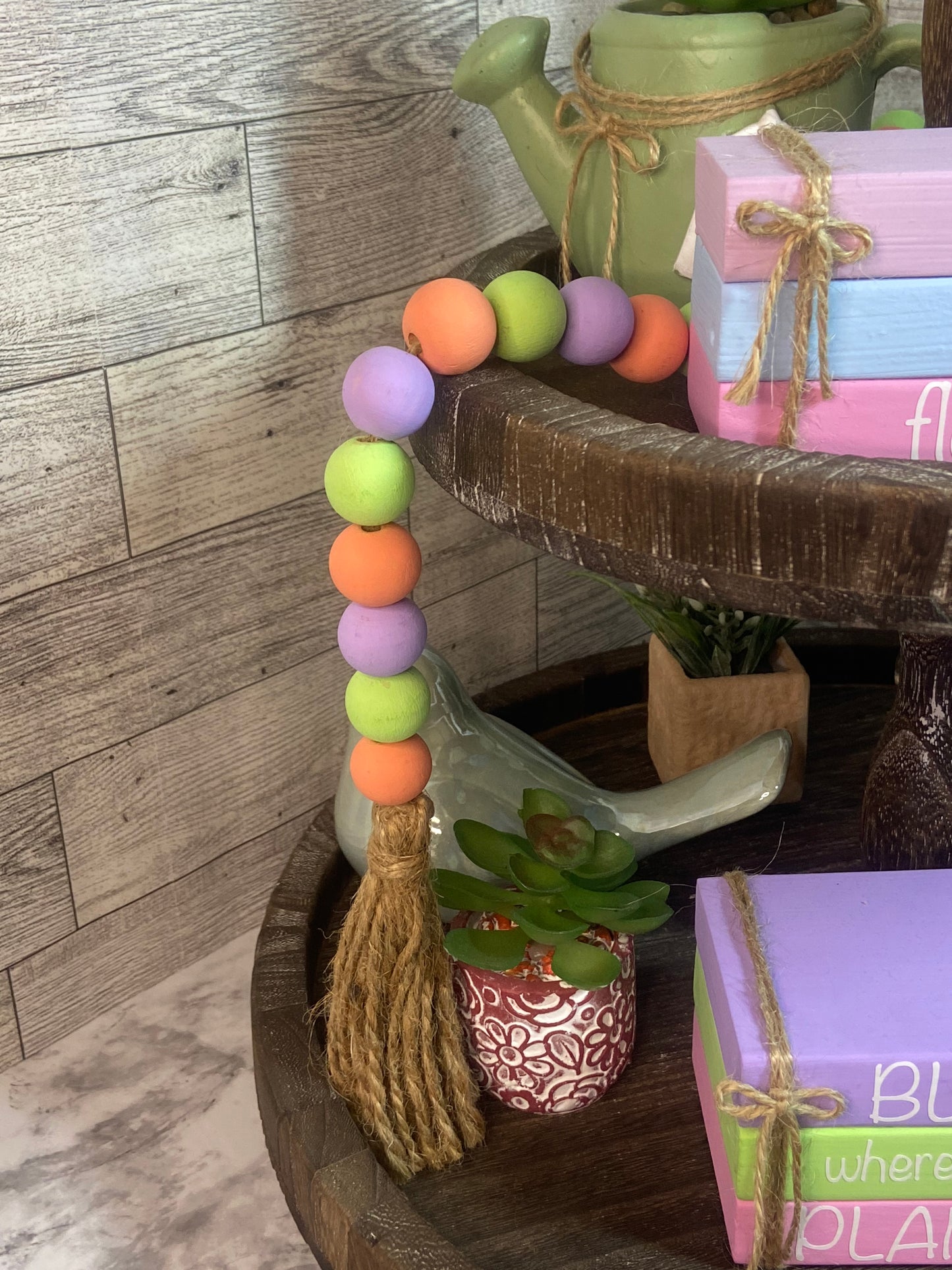 Coral, Spring Green, Purple - Tiered Tray Garland