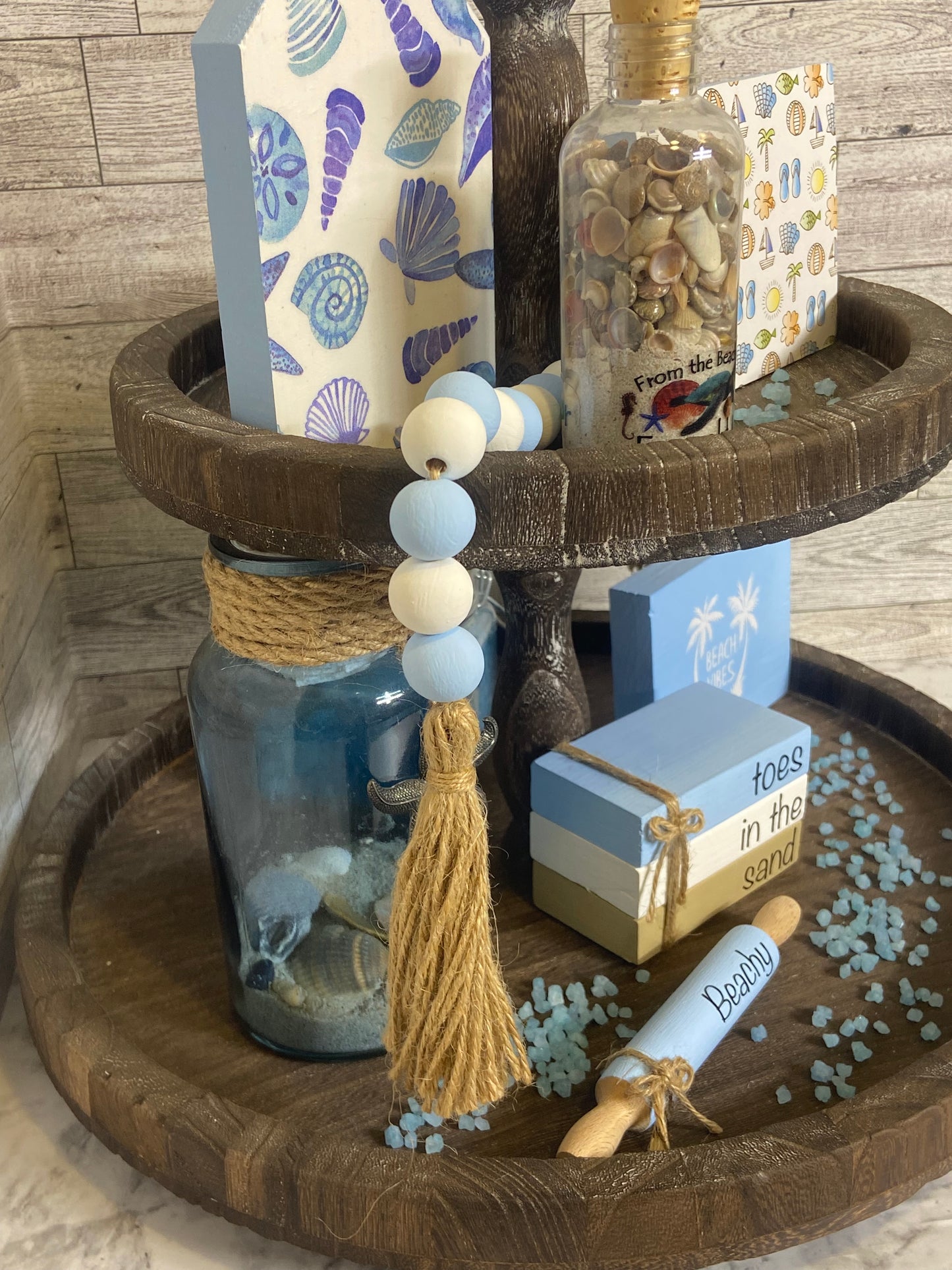 Blue and White Beach Tiered Tray Garland