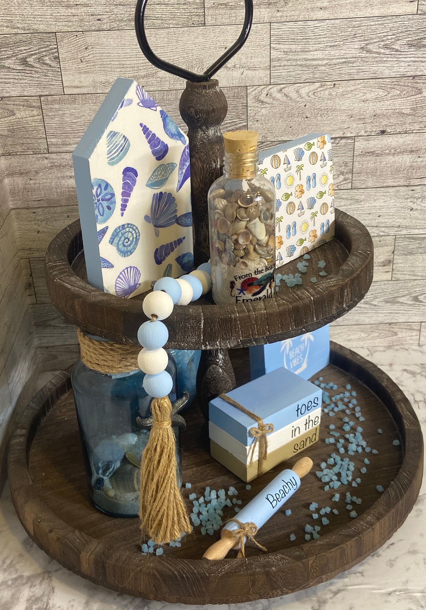 Blue and White Beach Tiered Tray Garland