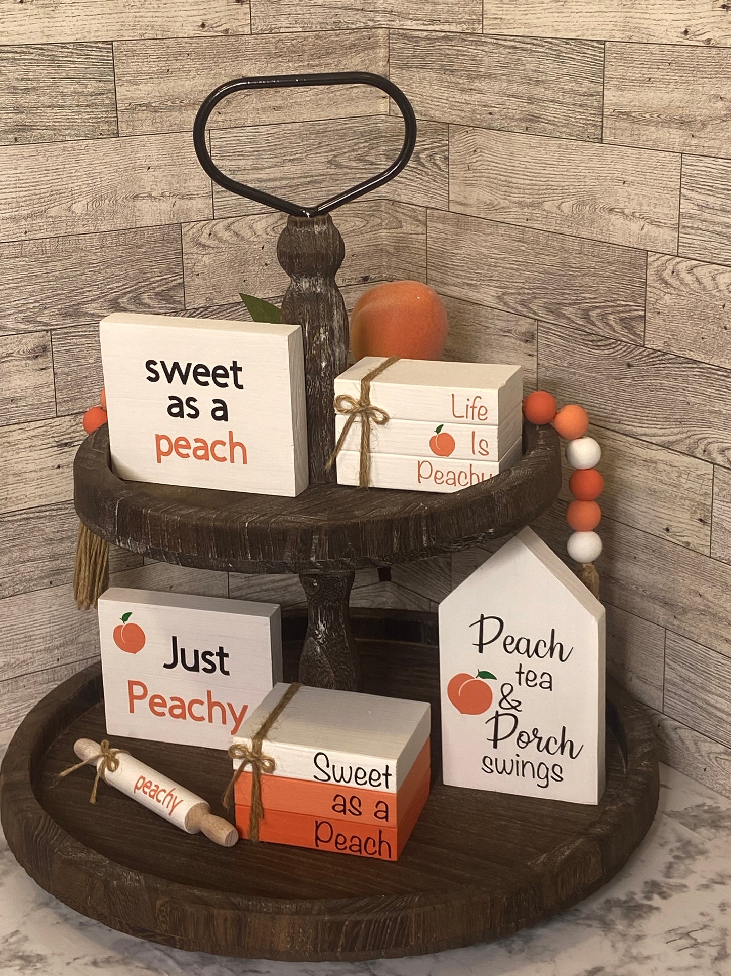 White Peach Tiered Tray Mini Rolling Pin